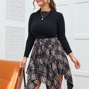 Plaid print knot front hankey hem skirt 4xl